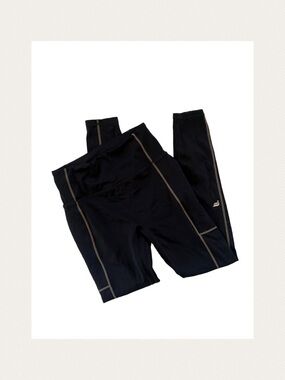 Fabletics Black Leggings with Brown Contrast Piping